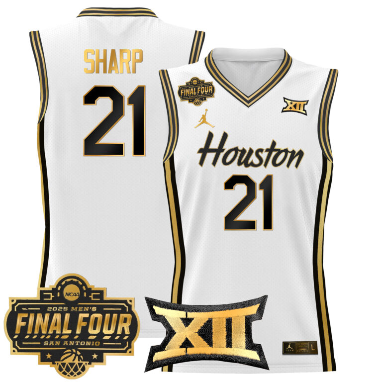 Men Houston Cougars #21 Sharp white 2025 Final Four Patch NCAA Jerseys->more ncaa teams->NCAA Jersey